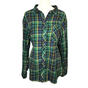 Eddie Bauer Women's 2XL Button Up Flannel Shirt 100% Cotton Green Plaid